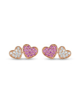 Boccole in oro rosa con doppio cuore di diamanti bianchi ct. 0,07 G-SI e zaffiri rosa ct. 0,13 au gr. 1,6