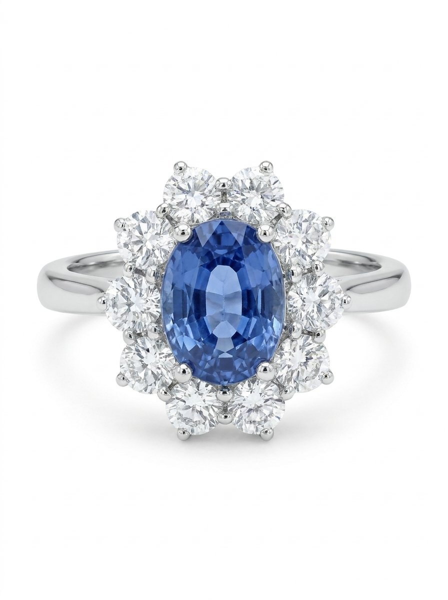 Anello contorno con zaffiro ovale ct. 3,5 diamanti ct. 1,39 F-VS1 gr. 6,7