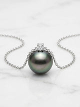 Pendente con catena rolo con perla thaiti 10 mm e diamanti ct. 0,06