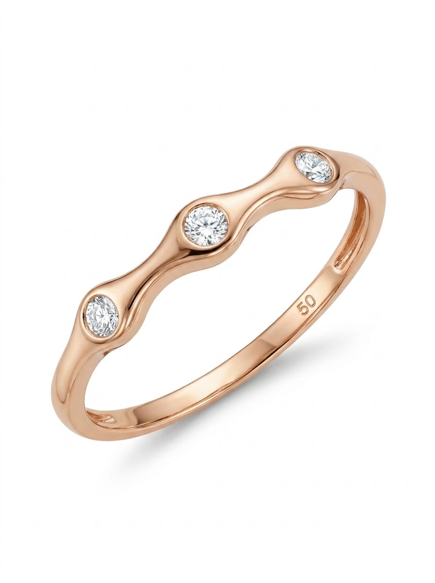 Anello fedina ondine in oro rosa e 3 diamanti bianchi ct 0,06 G-SI au gr.1,3
