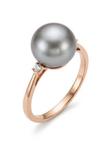 Anello in oro rosa con perla tahiti 9 mm e diamanti ct.0,02