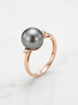 Anello in oro rosa con perla tahiti 9 mm e diamanti ct.0,02