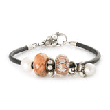 Bracciale in Pelle e Argento, Nero 21 cm
