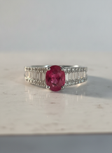 Anello fascetta rubino ct. 1,51 diamanti bag. 0,51 brill. ct 0,25 f gr. 7,3