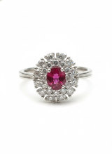 Anello contorno rubino ct. 1,16 diamanti ct. 0,92 G-VVS gr. 6,4 mis. 14