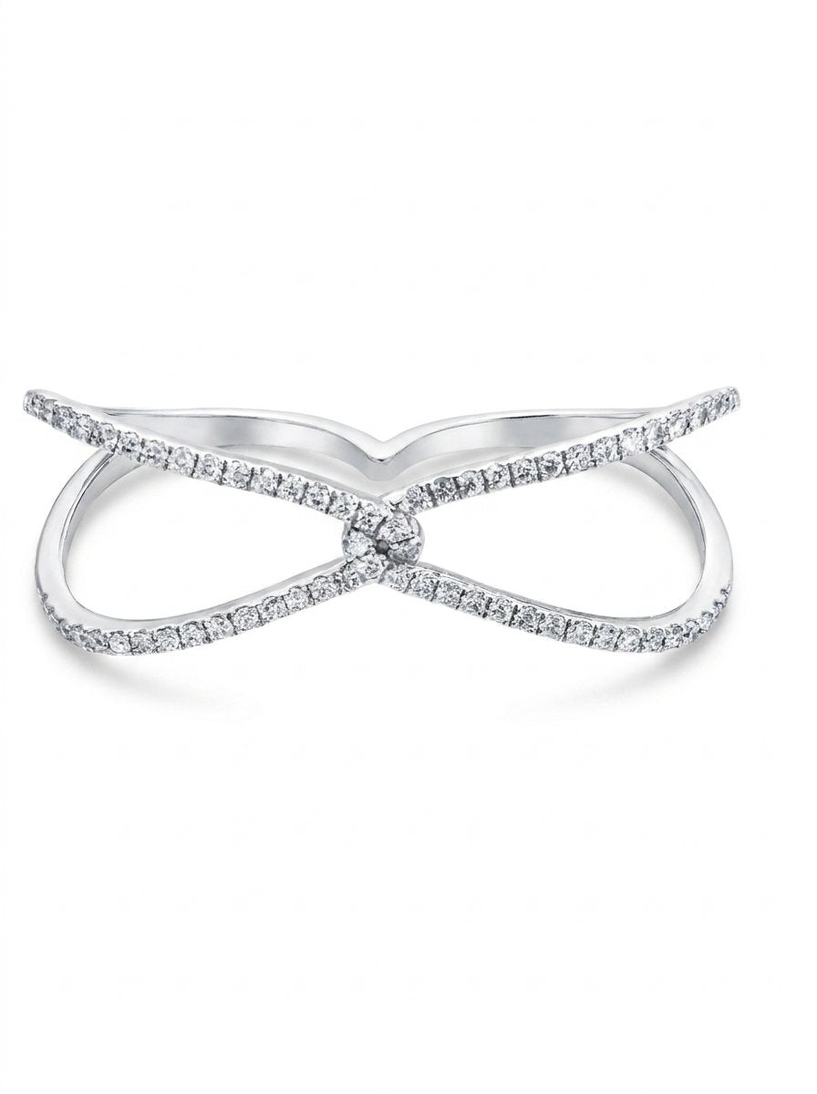 Anello due dita oro bianco con doppia fila di diamanti incrociata ct. 0,63 G-SI gr.6,3