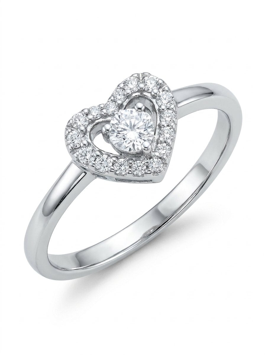 Anello cuore con contorno in oro bianco e diamanti bianchi ct.0,12 G-SI gr. 1,8