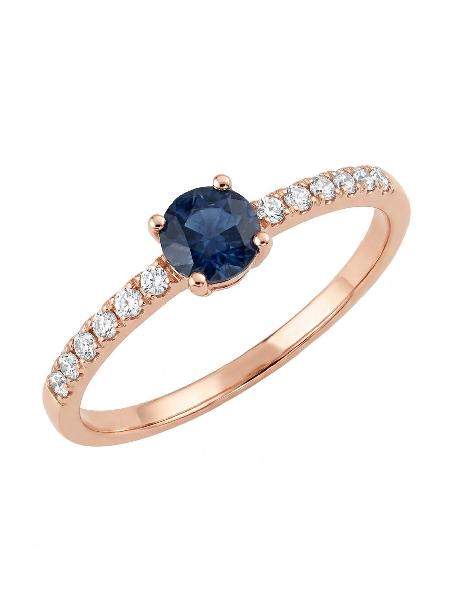 ANELLO FEDINA CON ZAFFIRO CENTRALE E DIAMANTI IN ORO ROSA Oro g 1.20 - Diamanti ct 0.06 - Zaffiri ct 0.22