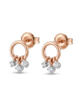 Boccole a cerchio in oro rosa con 3 diamanti pendenti incassati su oro bianco ct.0,11 G-SI au gr.1,7