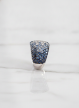 Anello fascia oro bianco pave diamanti ct.0,96 zaf blu ct. 3,77 gr. 11.60