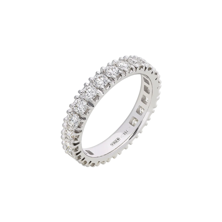 Anello girodito griff eternity deluxe in oro bianco e diamanti bianchi taglio brillante rotondo ct 1,85 colore G e purezza SI2 au gr 3,65