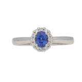 Anello contorno classico con zaffiro ct. 0,50 e diamanti ct. 0,13