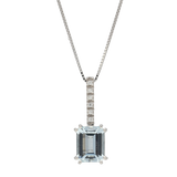pendente acquamarina taglio rettangolare Ct. 1,40 e tennis diamanti Ct.0,05