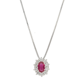 Pendente contorno classico con RUBINO Ct. 0,60 e diamanti Ct. 0,35