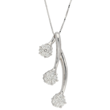 Pendente in oro bianco 3 fiori pendenti multi pietra ct. 0,60