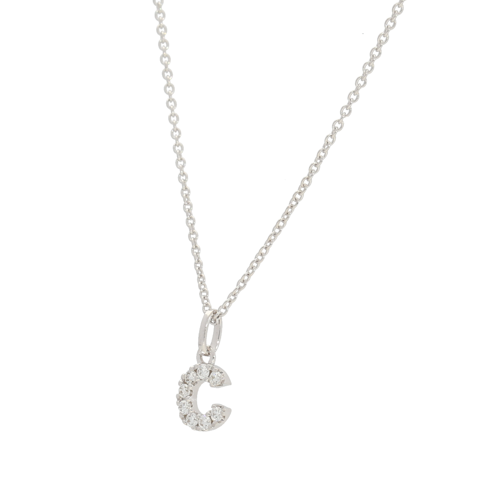 Carissima – Ciondolo Iniziale O Con Zirconi Cubici Su Catena Prince Of Wales In Oro Bianco 9ct, 46 Cm