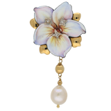 Pendente e spilla in oro miniato fiore viola