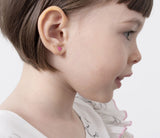 Orecchino in oro giallo con orsetto e cuore con smalto colorato