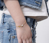 Bracciale in oro giallo con unicorno e arcobaleno con smalto colorato