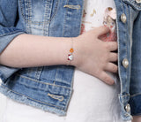 Bracciale in oro bianco con gatto e impronta con smalto colorato