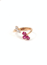 Anello fantasia oro rosa rubini goccia ct. 1,06 diamanti goccia ct. 0,39 gr 4,2 276-14575