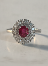Anello contorno rubino ct. 1,16 diamanti ct. 0,92 G-VVS gr. 6,4 mis. 14