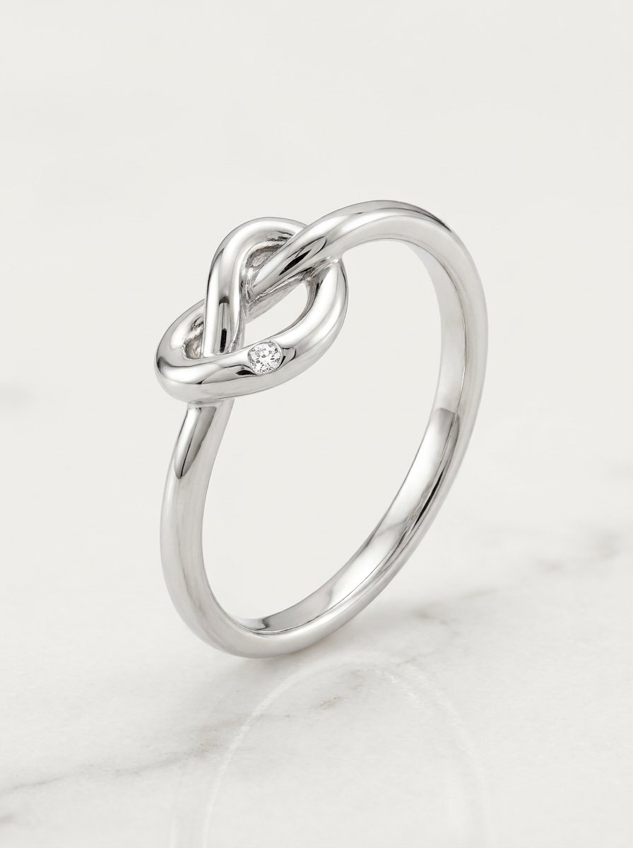 Anello nodo in oro bianco con diamante bianco ct. 0,01 gr. 2,4