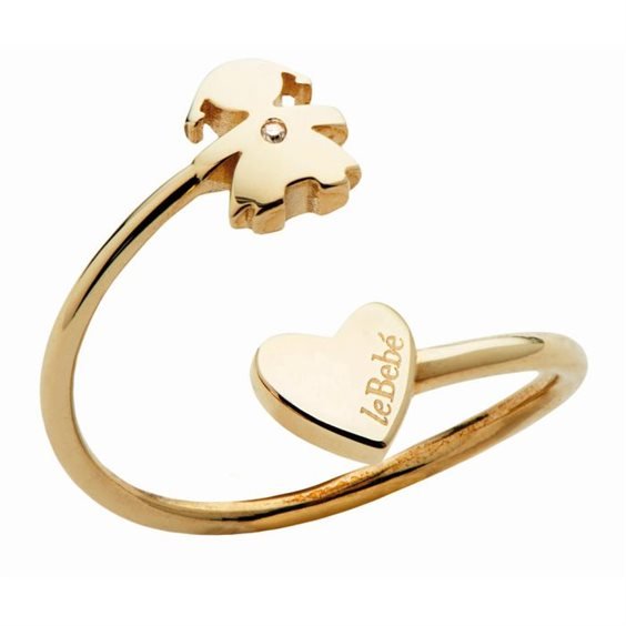 Les Petits ♡ Contrarie' ring girl heart and diamond 9 kt yellow gold measure 13