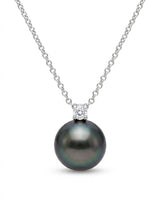 Pendente con catena rolo con perla thaiti 10 mm e diamanti ct. 0,06