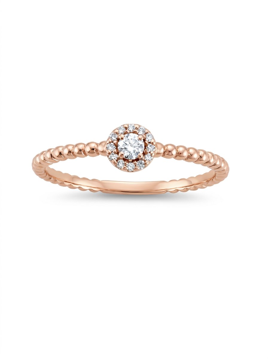 Anello solitario con contorno in oro rosa e diamanti bianchi ct. 0,09 F-SI au gr. 1,3
