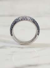 Anello fascia oro bianco pave diamanti ct.0,96 zaf blu ct. 3,77 gr. 11.60