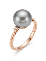 Anello in oro rosa con perla tahiti 9 mm e diamanti ct.0,02