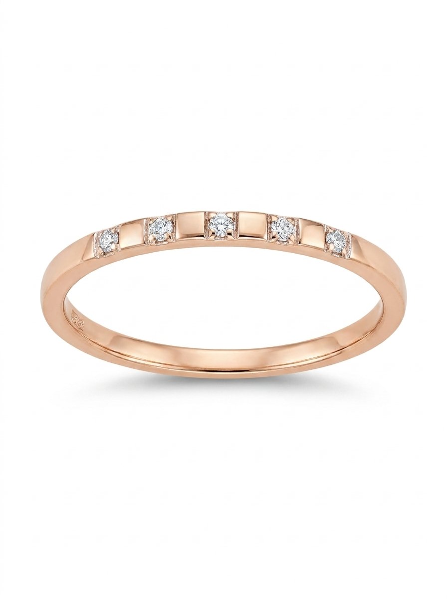 Anello fedina oro rosa e 5 diamanti bianchi ct. 0,02 G-SI gr. 1,2 au gr 1,2