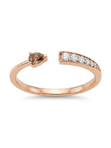 Anello aperto in oro rosa, diamante brown taglio goccia ct 0,08 e 6 diamanti sul gambo ct.0,09 F-SI au gr.1,5