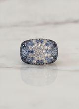 Anello fascia oro bianco pave diamanti ct.0,96 zaf blu ct. 3,77 gr. 11.60
