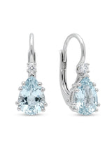 Boccole con chiusura a monachella, acquamarina taglio goccia ct.2,2 e diamanti bianchi ct. 0,05 G-VS au gr 3,2