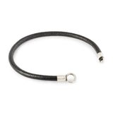 Bracciale in Pelle e Argento, Nero 22 cm