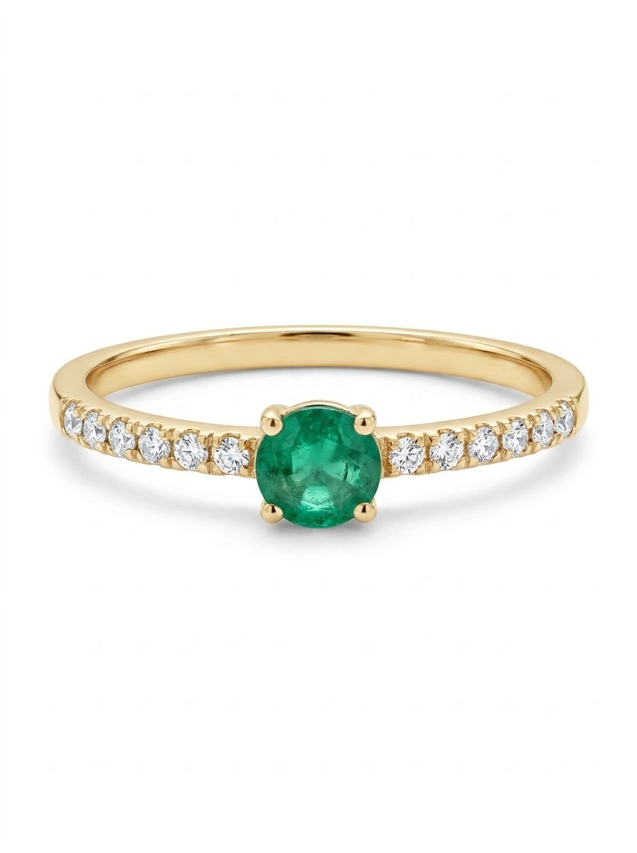 ANELLO FEDINA CON SMERALDO CENTRALE E DIAMANTI - Oro g 1.20 - Diamanti ct 0.06 - Smeraldi ct 0.17