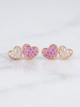 Boccole in oro rosa con doppio cuore di diamanti bianchi ct. 0,07 G-SI e zaffiri rosa ct. 0,13 au gr. 1,6