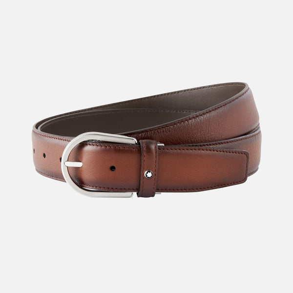 Cintura in pelle marrone 35 mm con fibbia a ferro di cavallo MB118413
