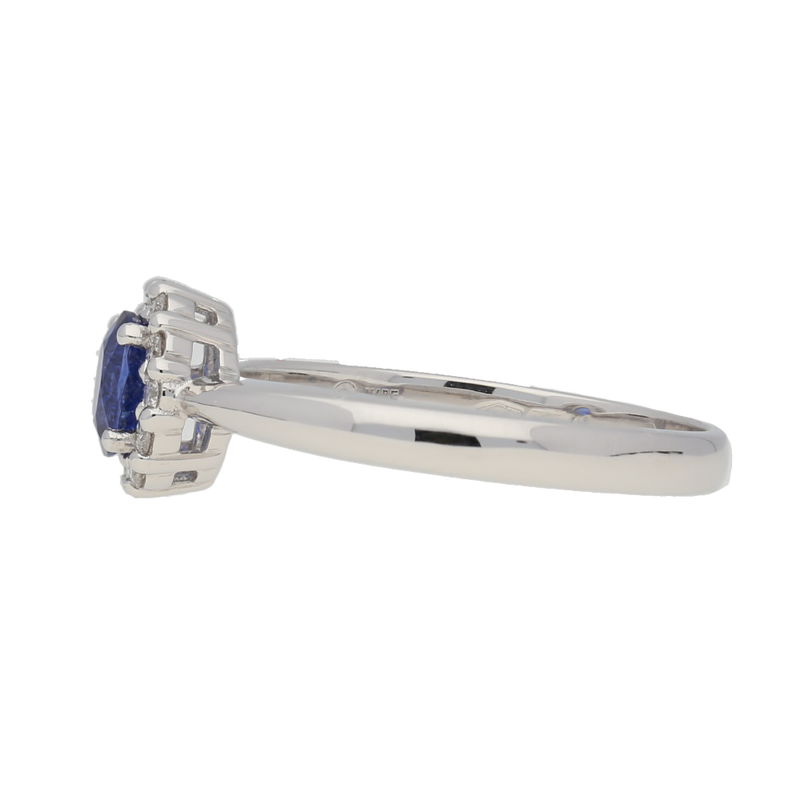 Anello contorno classico con zaffiro ct. 0,50 e diamanti ct. 0,13