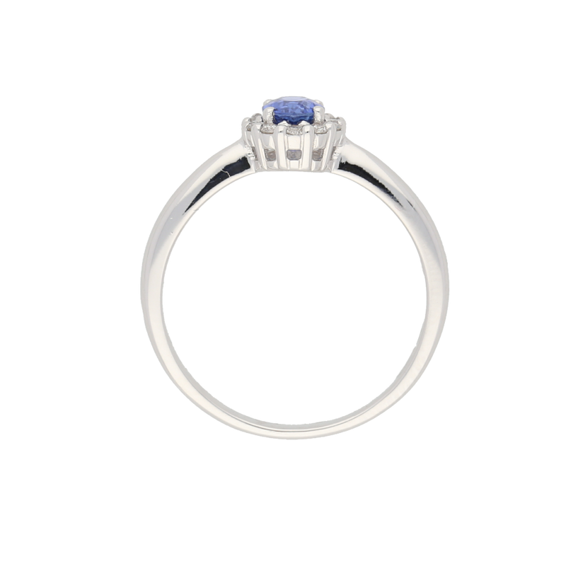 Anello contorno classico con zaffiro ct. 0,50 e diamanti ct. 0,13