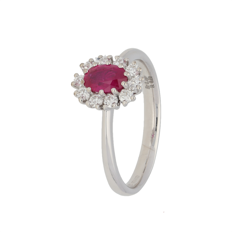Anello contorno classico con rubino e diamanti