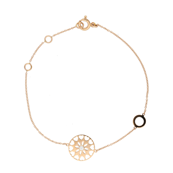 Bracciale con rosone centrale in oro rosa e diamanti