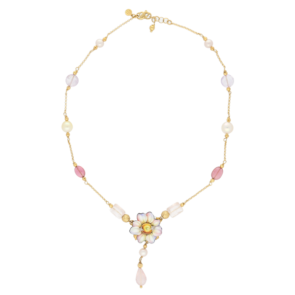 Girocollo in oro miniato fiore e pietre naturali