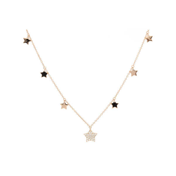 Girocollo multi pendente a stella in oro rosa  con diamanti
