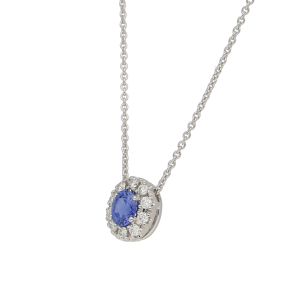 Pendente contorno classico con zaffiroCt. 0,47 e diamanti Ct. 0,18