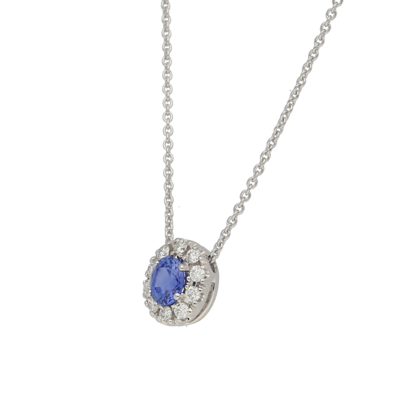 Pendente contorno classico con zaffiroCt. 0,47 e diamanti Ct. 0,18