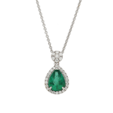 Pendente contorno classico con smeraldo taglio goccia Ct. 1,15 e diamanti Ct. 0,20