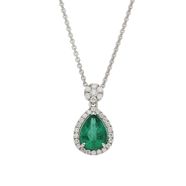 Pendente contorno classico con smeraldo taglio goccia Ct. 1,15 e diamanti Ct. 0,20